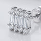 3D perspective view showing baguette center and round accents on S925 moissanite studs.