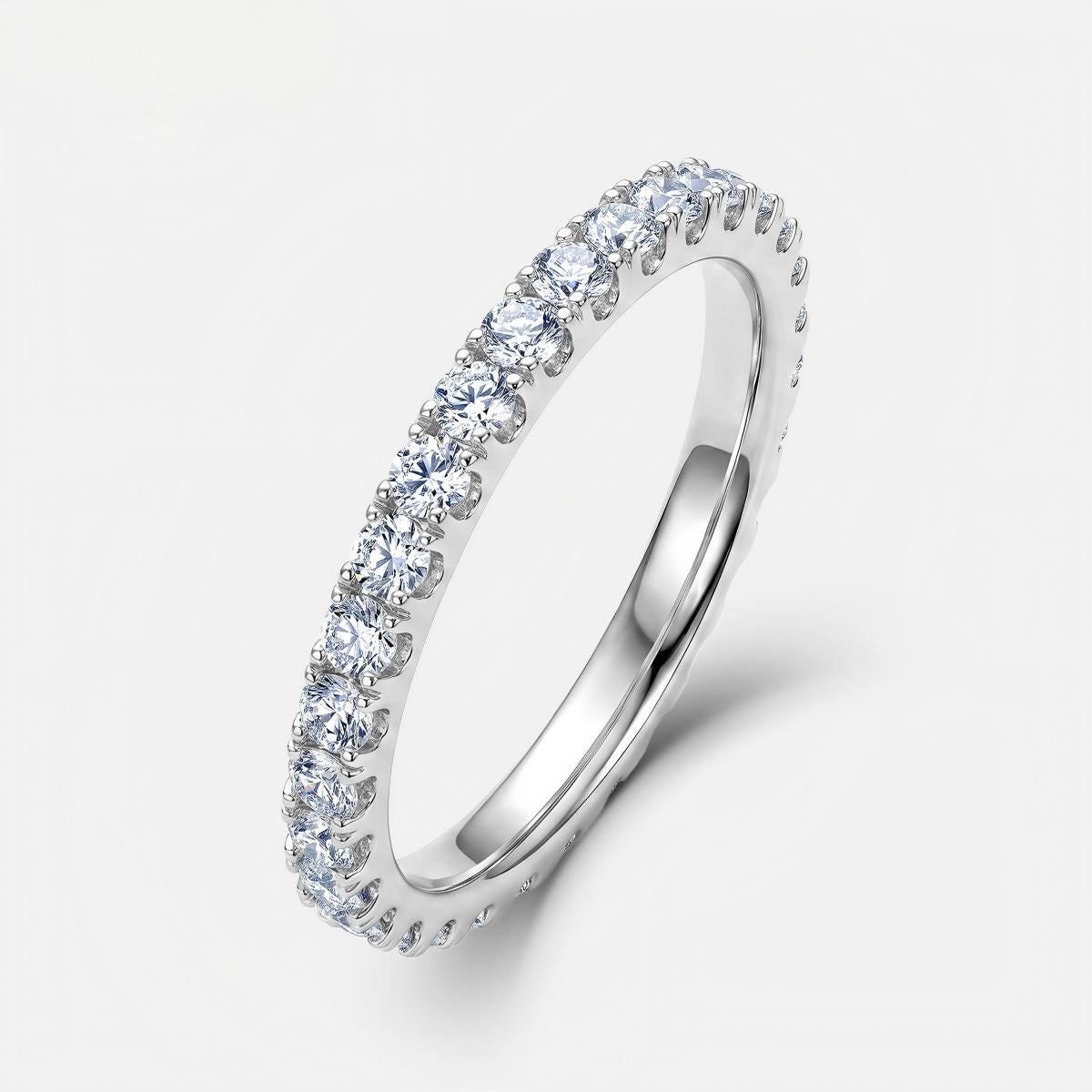 Brilliant full eternity lab grown diamond ring in sterling silver isolated on white background