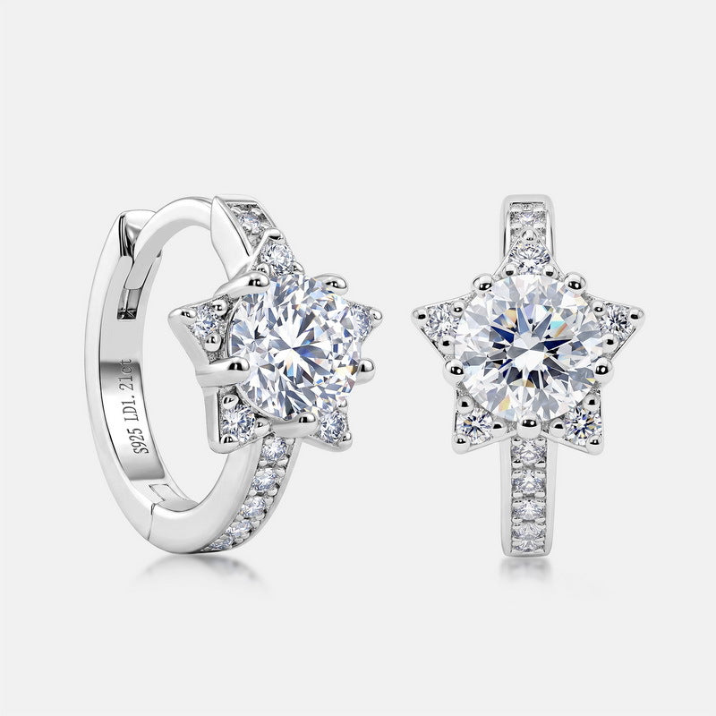 Side profile view showing hinged closure and pave star halo setting.
