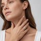 Model wearing classic 7 stone round lab grown diamond ring on finger