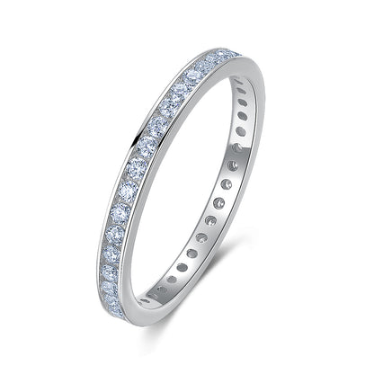 Classic channel set lab grown diamond stacking ring in sterling silver isolated on white background