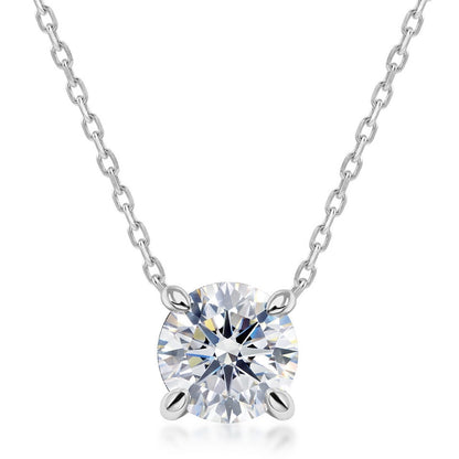 Classic four-prong round lab grown diamond solitaire pendant necklace in 925 silver.