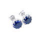 Silver earrings with blue gemstones on a white background