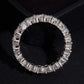 Top view showing circle profile of double row round moissanite full eternity ring