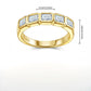 Product size and dimensions guide for the emerald cut moissanite gold bezel eternity ring.
