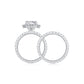 Side profile showing elevated halo setting and interlocking pave wedding band.
