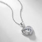 Flat lay view of round diamond floating heart solitaire pendant necklace.