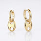 Pair of classic gold anchor link drop huggie earrings with hinged clicker closure.