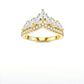 Front view of gold marquise cut moissanite tiara crown curved wedding band on white background.
