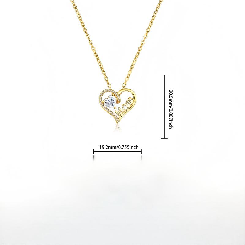 Dimensions and chain length guide for the gold MOM heart gemstone pendant necklace.