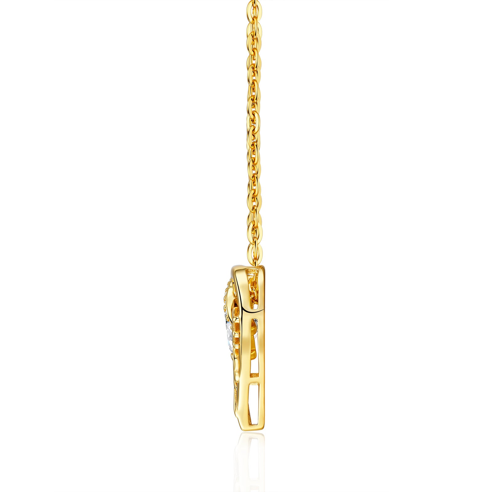 Side profile view of the gold MOM heart gemstone pendant showing setting depth and loop details.