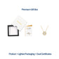 Premium lighted presentation box and dual authenticity certificates for gold moissanite starburst circle disc necklace.