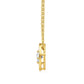 Side view of gold round moissanite starburst circle disc pendant showing openwork profile.