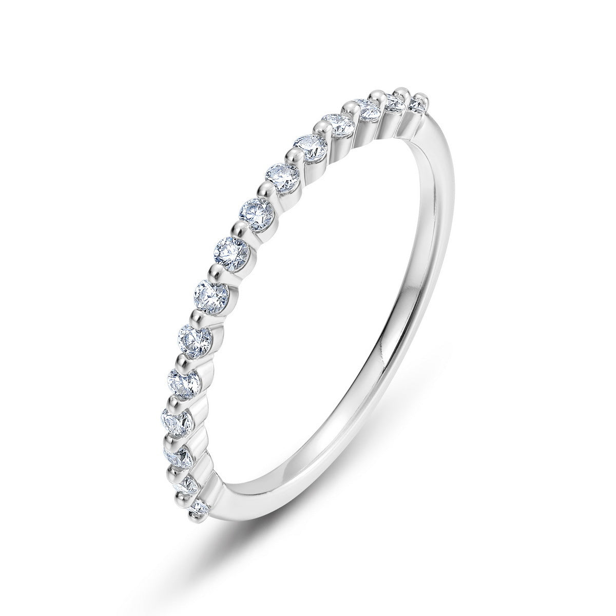 Half eternity lab grown diamond stacking ring in sterling silver isolated on white background