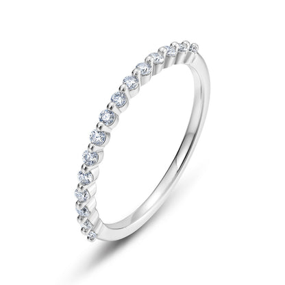 Half eternity lab grown diamond stacking ring in sterling silver isolated on white background