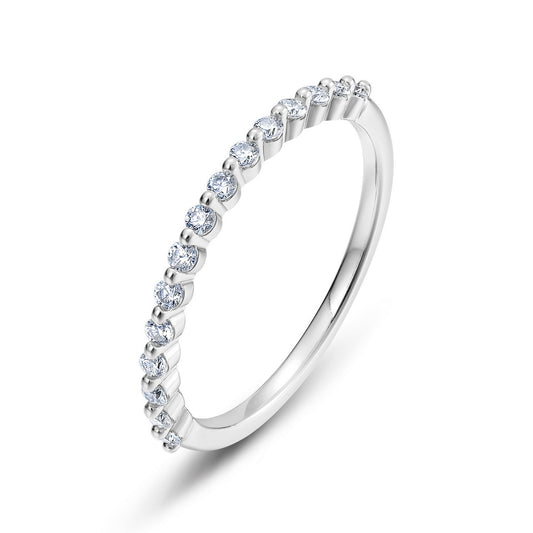 Half eternity lab grown diamond stacking ring in sterling silver isolated on white background