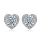 Pair of heart halo round brilliant cut lab grown diamond stud earrings front view