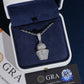 Iced out basketball and hoop moissanite pendant displayed in dark navy box with GRA certificate