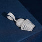 Side perspective view showing 3D basketball and iced out net structure of moissanite pendant