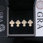 Yellow gold iced out clover floral micro-pave moissanite stud earrings in velvet box with GRA certificate