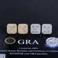 Gold and silver iced out cushion square cluster moissanite stud earrings with official GRA card
