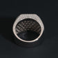 Bottom view showing honeycomb lattice hollow inner band of iced out square moissanite ring
