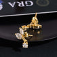 Gold iced out marquise leaf dangle solitaire moissanite stud earrings showing screw backs on GRA certificate card