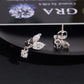 Silver iced out marquise leaf dangle solitaire moissanite stud earrings showing posts and screw backs on GRA card