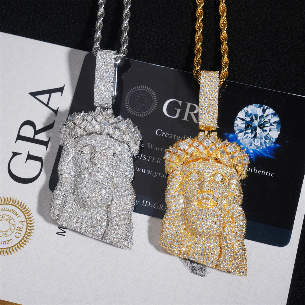 925 sterling silver iced out moissanite jesus piece pendants in gold and silver with GRA certificates