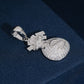 Side perspective view showing pave moissanite dollar sign detail and iced out bail