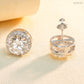 Silver iced out round solitaire halo moissanite stud earrings showing screw back post and open basket structure