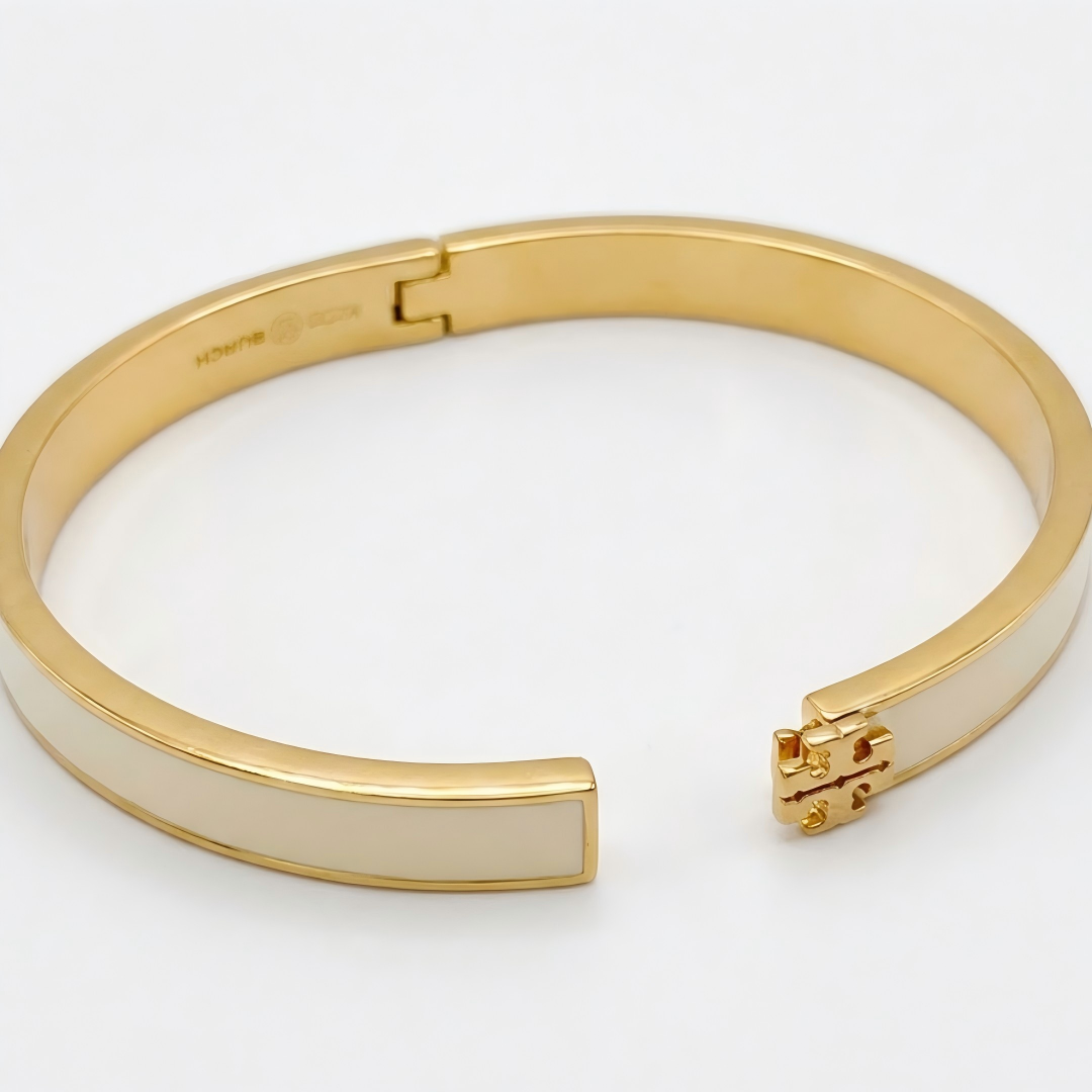 Zerra Jewelry Tory Burch Icon Medium Enamel Bracelet with double T design in vibrant enamel, stylish jewelry accessory.