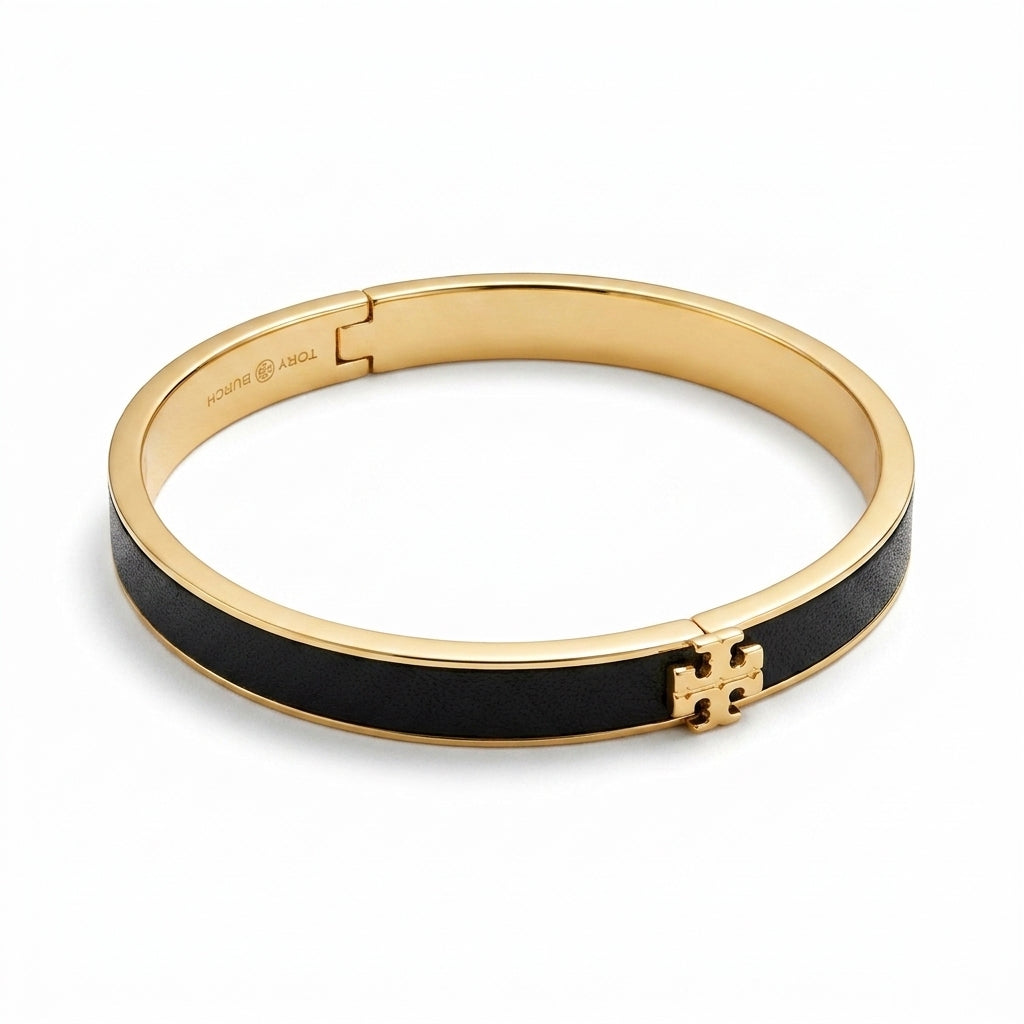 Zerra Jewelry Tory Burch Icon Medium Enamel Bracelet with double T design, featuring sleek enamel finish and stylish bracelet style.