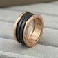Zerra Jewelry BVLGARI B.zero1 three-band ring with black ceramic spiral design, showcasing sleek modern style and craftsmanship.