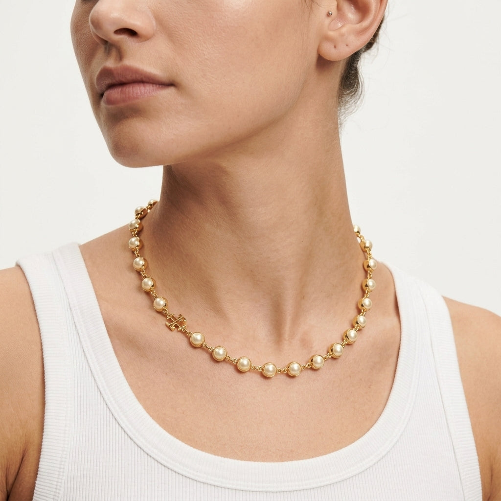 Tory Burch Moondance Pearl Gold Necklace | 18k Gold Plated