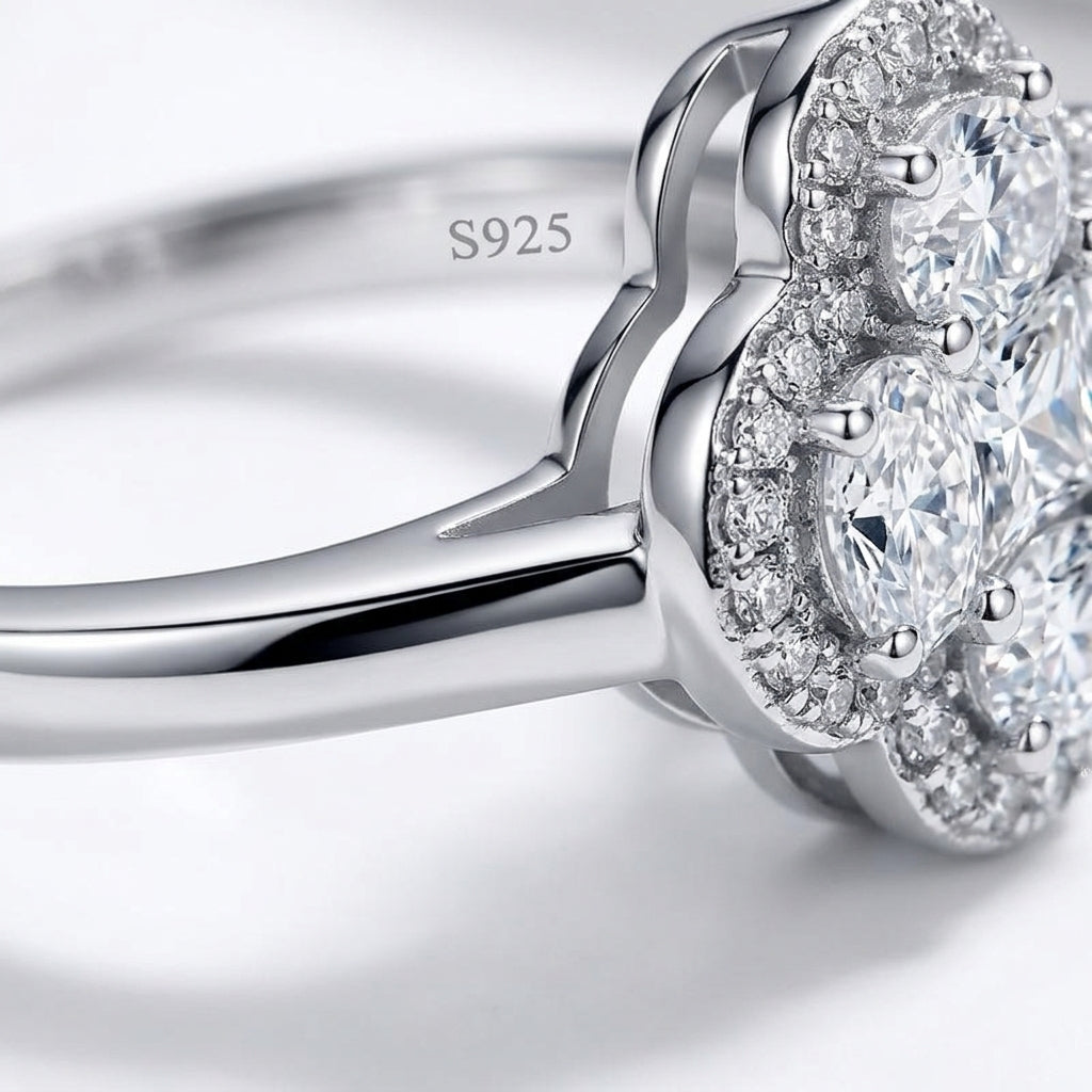 Four-Leaf Clover Oval Moissanite Ring, Cluster