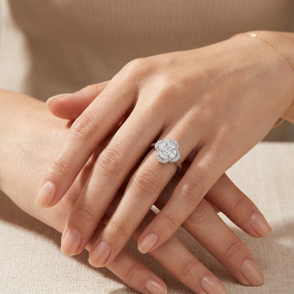 Four-Leaf Clover Oval Moissanite Ring, Cluster