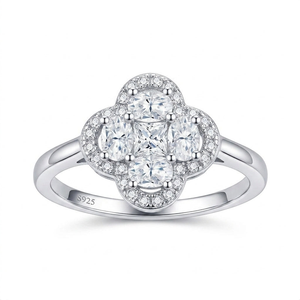 Four-Leaf Clover Oval Moissanite Ring, Cluster