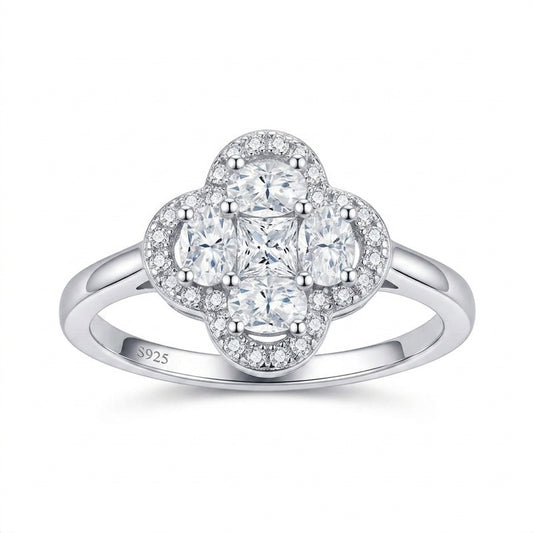 Four-Leaf Clover Oval Moissanite Ring, Cluster