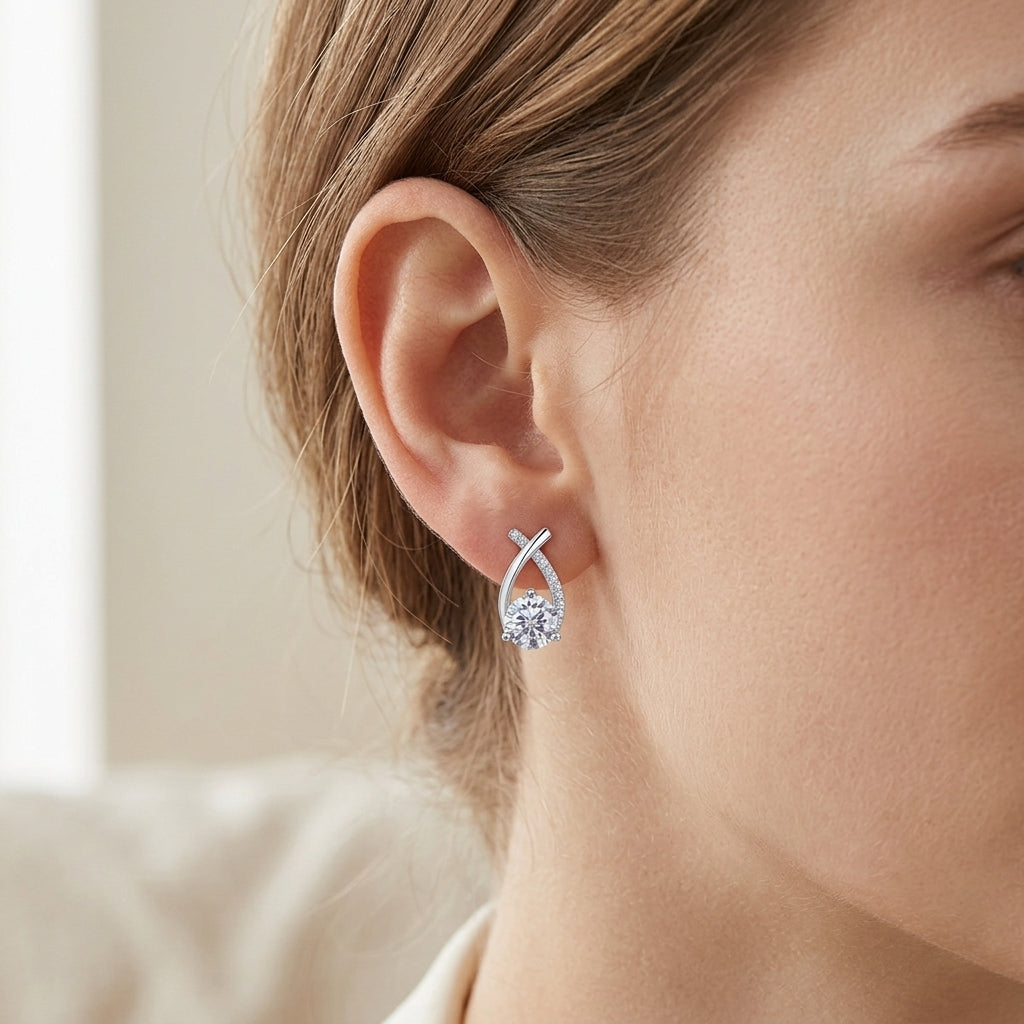 Lab Grown Diamond Crossover Stud Earrings|Infinity Drop Solitaire