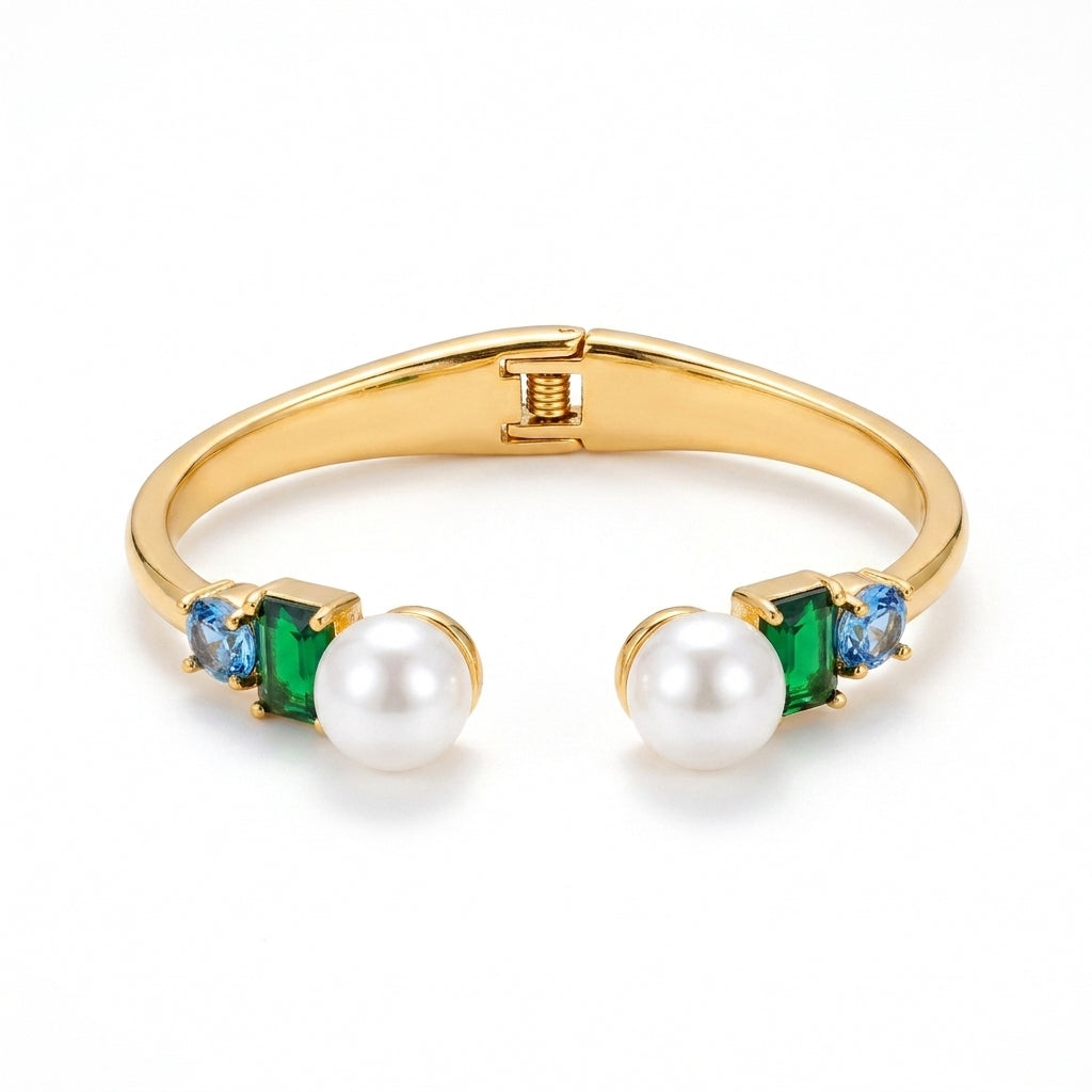 Kate Spade Pearls of Wisdom green Bracelet featuring red enamel accents and high-luster pearls