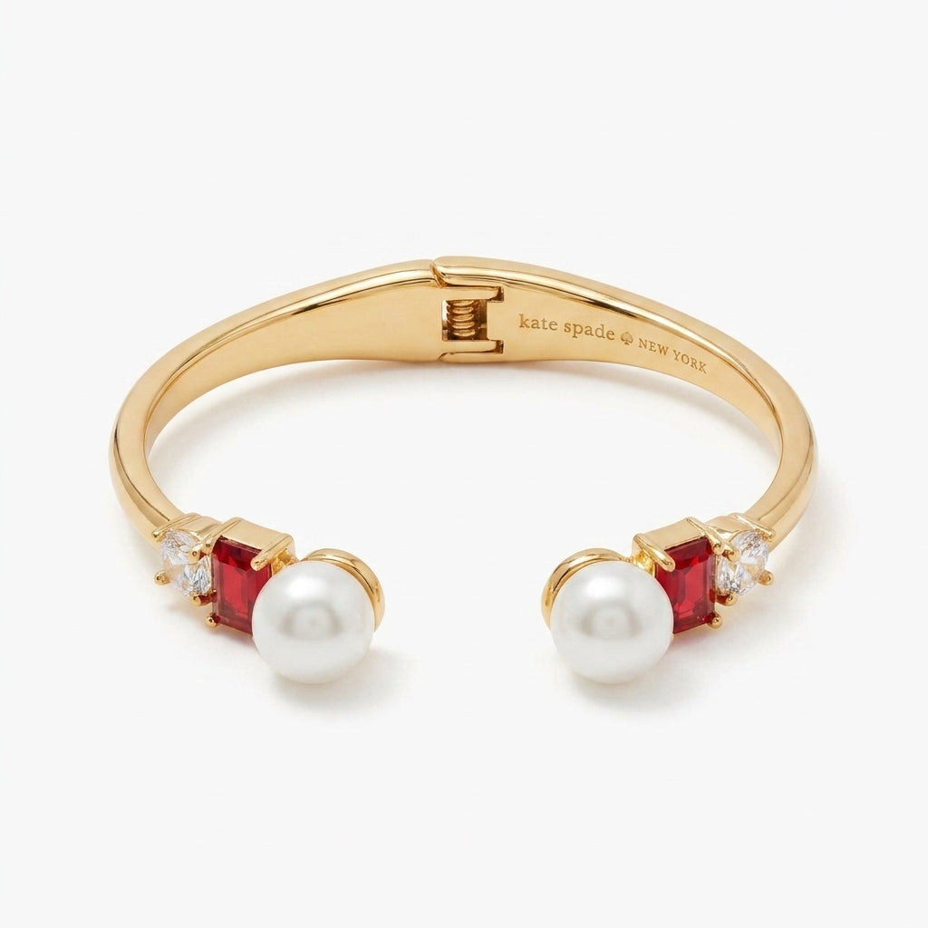 Kate Spade Pearls of Wisdom Red Bracelet featuring red enamel accents and high-luster pearls