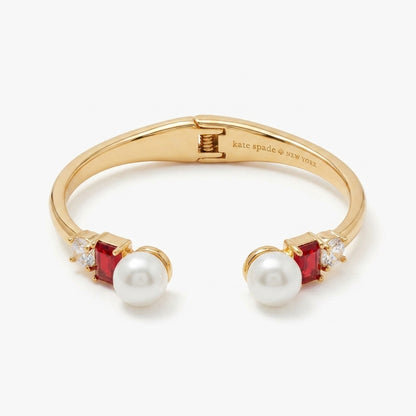 Kate Spade Pearls of Wisdom Red Bracelet featuring red enamel accents and high-luster pearls