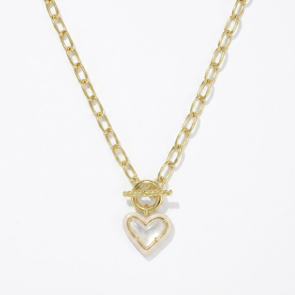 Kendra Scott Ari Heart Gold Enamel Frame Necklace in Ivory Mother-of-Pearl