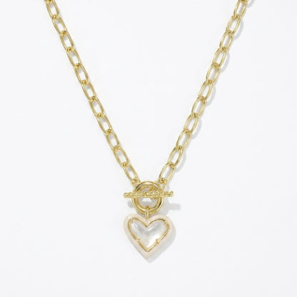 Kendra Scott Ari Heart Gold Enamel Frame Necklace in Ivory Mother-of-Pearl