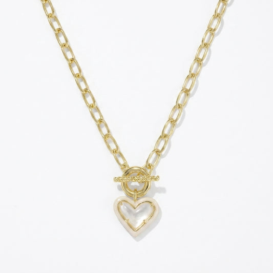 Kendra Scott Ari Heart Gold Enamel Frame Necklace in Ivory Mother-of-Pearl