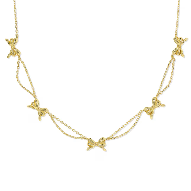 Kendra Scott Bow gold Strand Necklace in rhodium-plated silver finish with textured bow