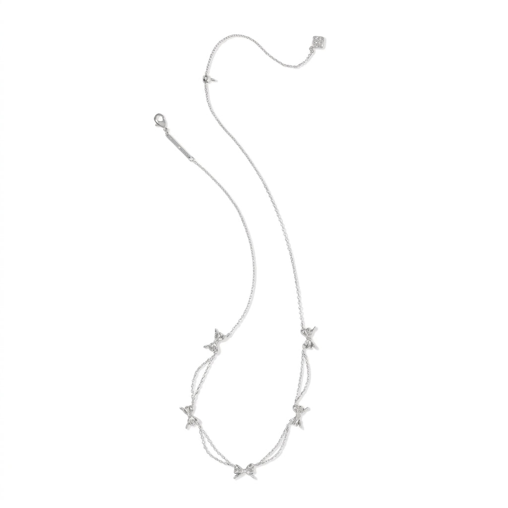 Kendra Scott Bow Silver Strand Necklace in rhodium-plated silver finish with textured bow