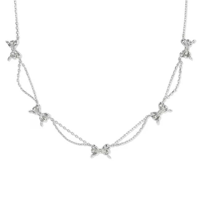 Kendra Scott Bow Silver Strand Necklace in rhodium-plated silver finish with textured bow