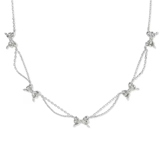 Kendra Scott Bow Silver Strand Necklace in rhodium-plated silver finish with textured bow